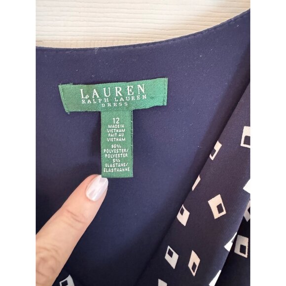 Lauren Ralph Lauren Navy Blue Geomatic Pattern Sleeveless Dress Size 12 - Picture 5 of 10